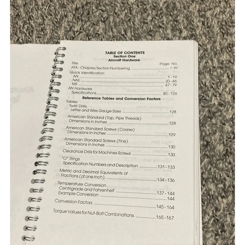 Vintage 1975 Aircraft Mechanic's Specifications Handbook 4th Ed PIA Spiral A&P